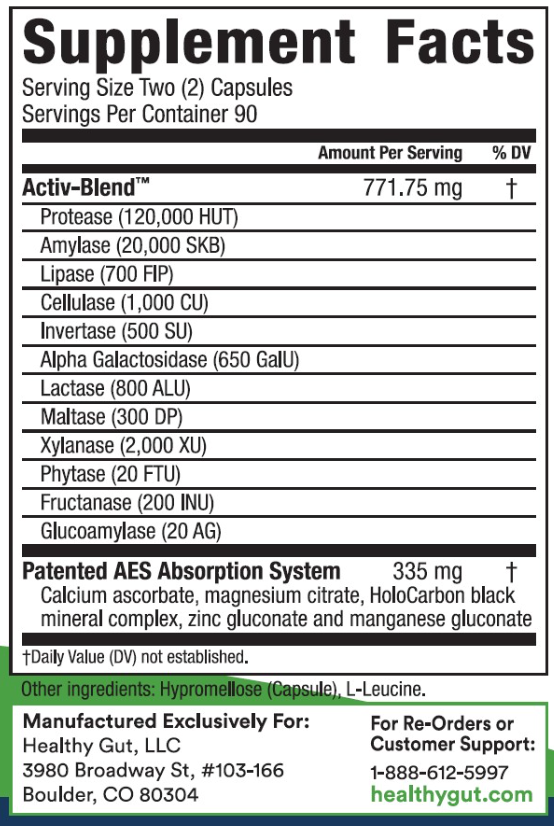 Supplement Facts - HoloZyme